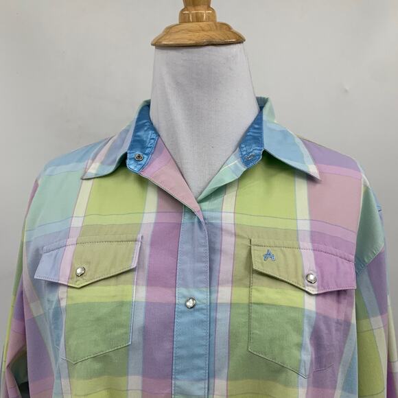 Aura Wrangler Shirt Womens M Medium Pastel Pearl Snap Buttons Western Flip Cuff - Picture 4 of 11